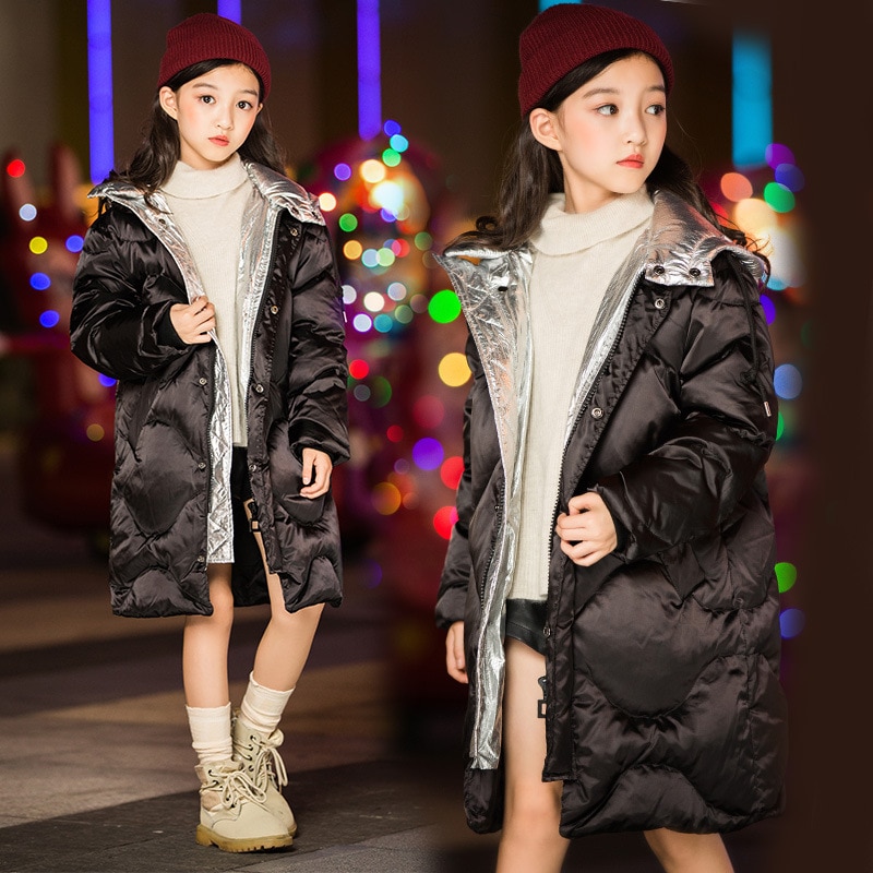 Girls Winter Coats Girls Long Cotton-Padded Jacket Kids Winter Coat Warm Thickening Hooded Cotton Coats for Teenage Outwear