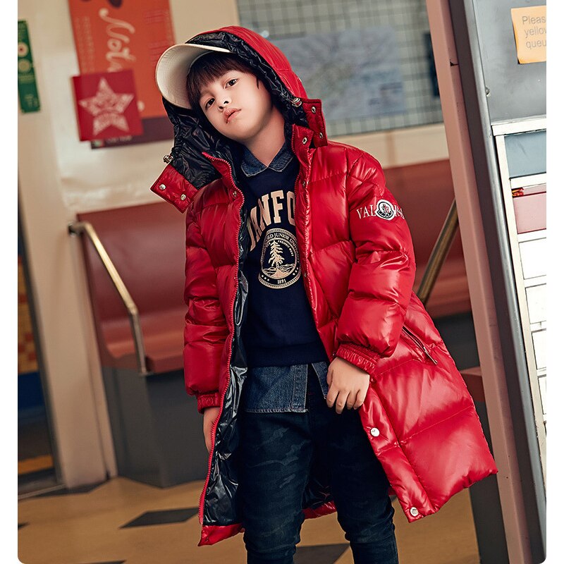 Children Down Jacket Bright-faced Girls Boys Clothes Winter Thicken Waterproof Outdoor Hooded Coat Kids Snowsuit Clothing