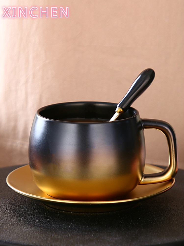 Taza de Café de Cerámica de cambio Gradual de estilo americano, juego de platos y tazas rugosas pintadas en oro, taza inglesa sencilla para la tarde
