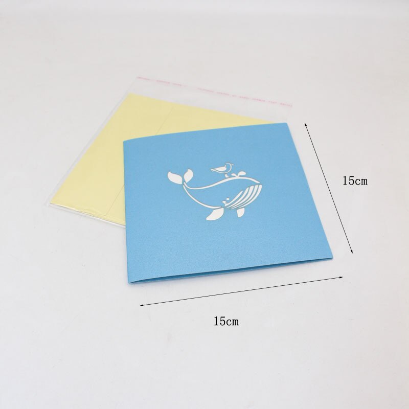 3D Handmade Cartoon Bird and Blue Flying Whale Paper Invitation Greeting Card Kids Girlfriend Birthday Party Children's Day