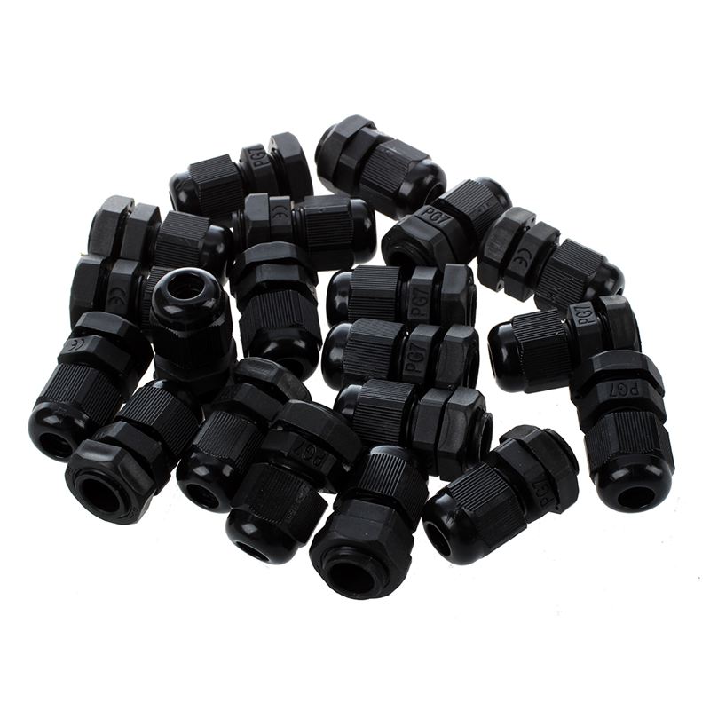 conector de glándula de Cable impermeable de plástico negro de 20 piezas PG7