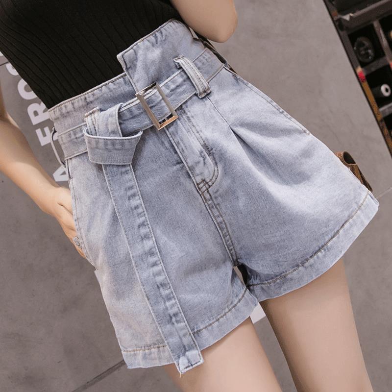Denim Shorts Female Summer Korean Version of Loose High Waist Slimming Casual Wide-leg Ins Pants Woman Jeans: blue / S