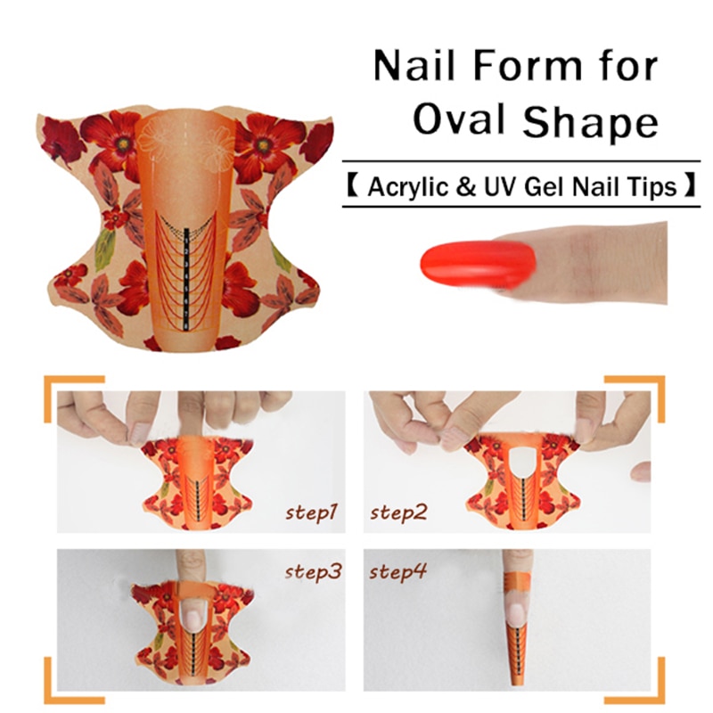 100Pcs Ovale Vorm Lijm Nail Guide Vorm Voor Acryl Uv Gel Tip Nails Extension Sticker Nail Gereedschap Gel Nail polish Krul Tips