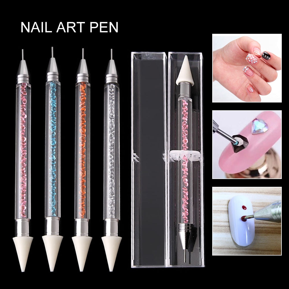 Dual-Ended Nail Art Puntjes Pen 4 Kleuren Kristal Kralen Handvat Studs Picker Wax Potlood Diy Manicure Decor Tool voor Strass Sk