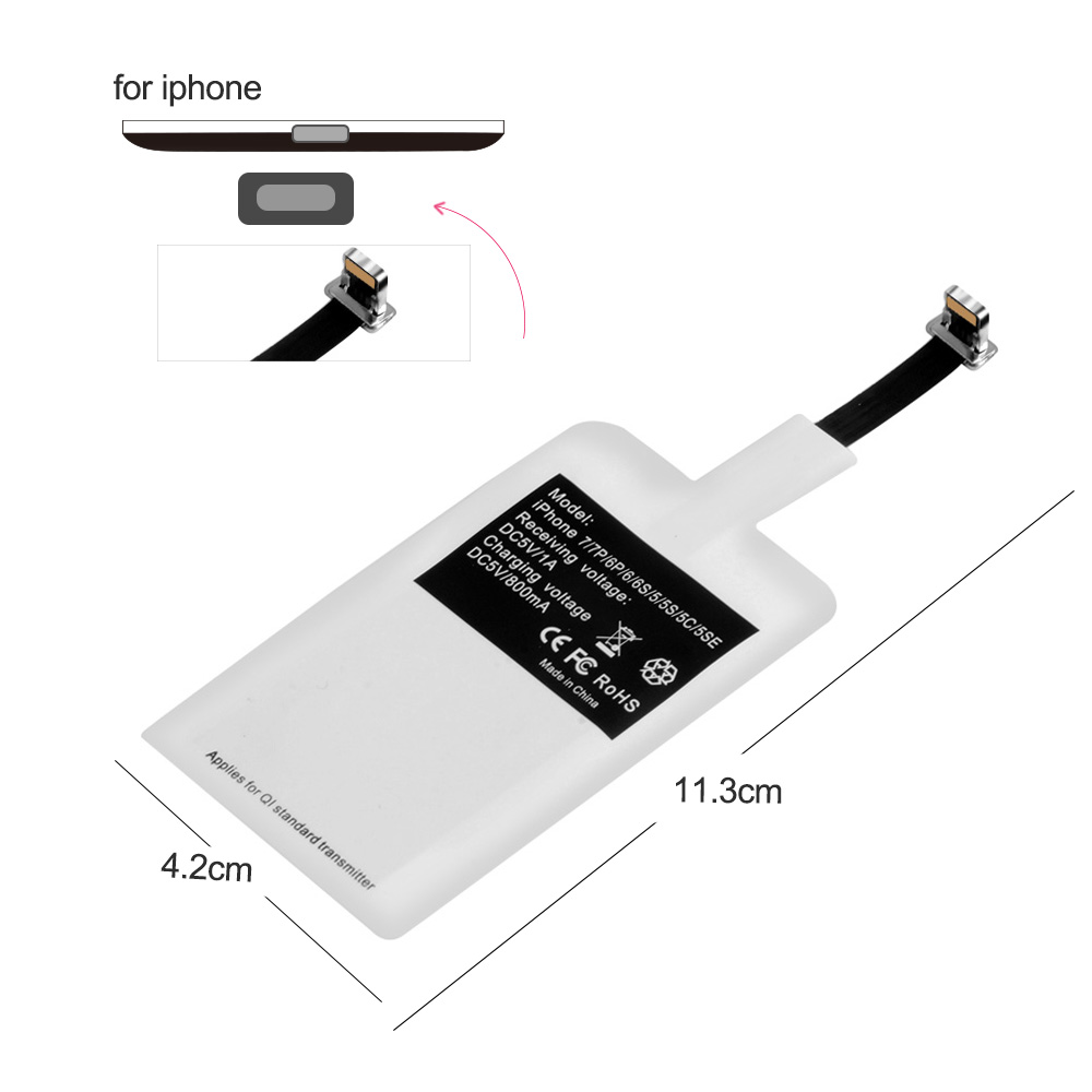 Receptor de carga inalámbrica Qi para IPhone 7, 6s Plus, cargador inalámbrico rápido Universal con Micro USB tipo C para Samsung y Huawei: For iphone