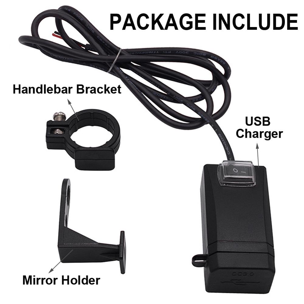 Universele  qc3.0 usb motorfietslader, waterdichte dubbele usb snellader, 12v voedingsadapters