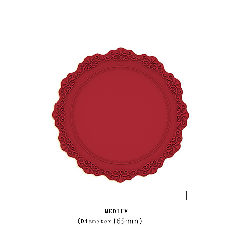 Dining Table Retro Embossed Craft Silicone Placemat European Style Lace Insulation Plate Mat Anti-scald Coaster Table Pads: Plate mat retro red
