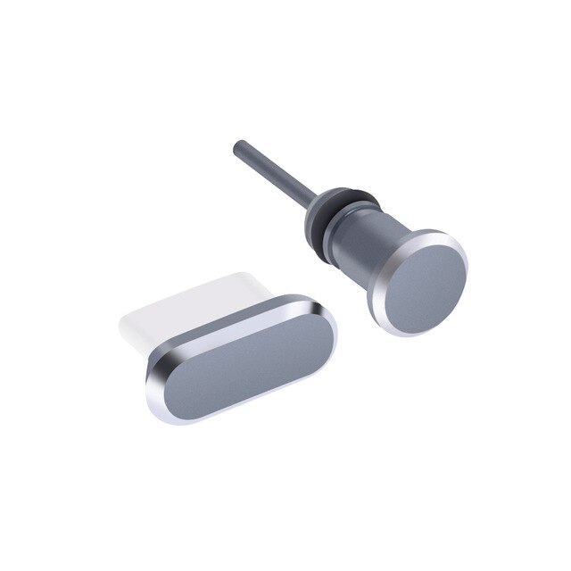 Universal usb c aluminium dammplugg set för samsung  s10 plus  s9 s8 note c laddningsportar och 3.5mm hörlursuttag antidammplugg: Grå