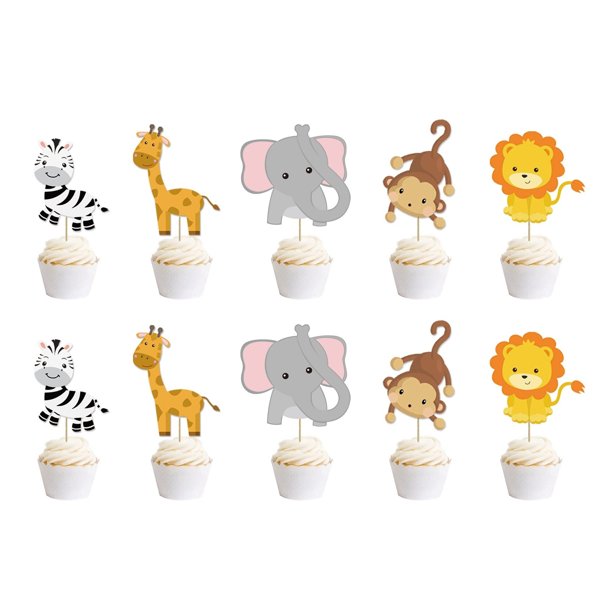 Décoration de Cupcake Safari dans la Jungle, bannière de joyeux anniversaire, drapeaux de gâteau d&#39;animaux pour fête d&#39;anniversaire, fournitures de pour enfants garçons