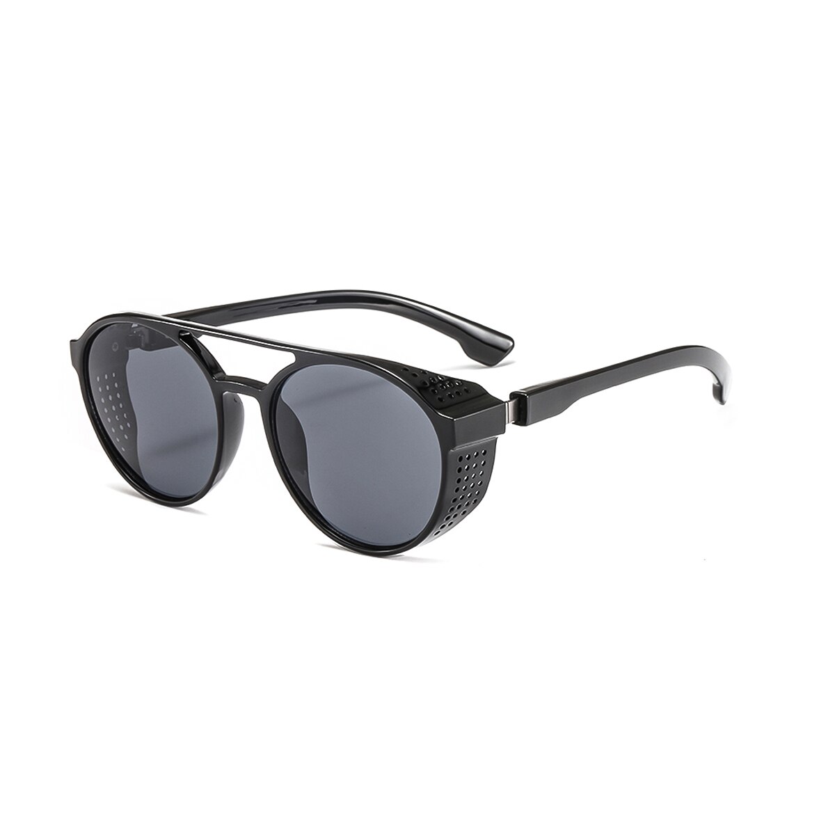 Unisex flad top steampunk vandrebriller  uv400 retro briller kører rundt ramme bjergbestigning briller mandlig kvinde: Lys sortgrå