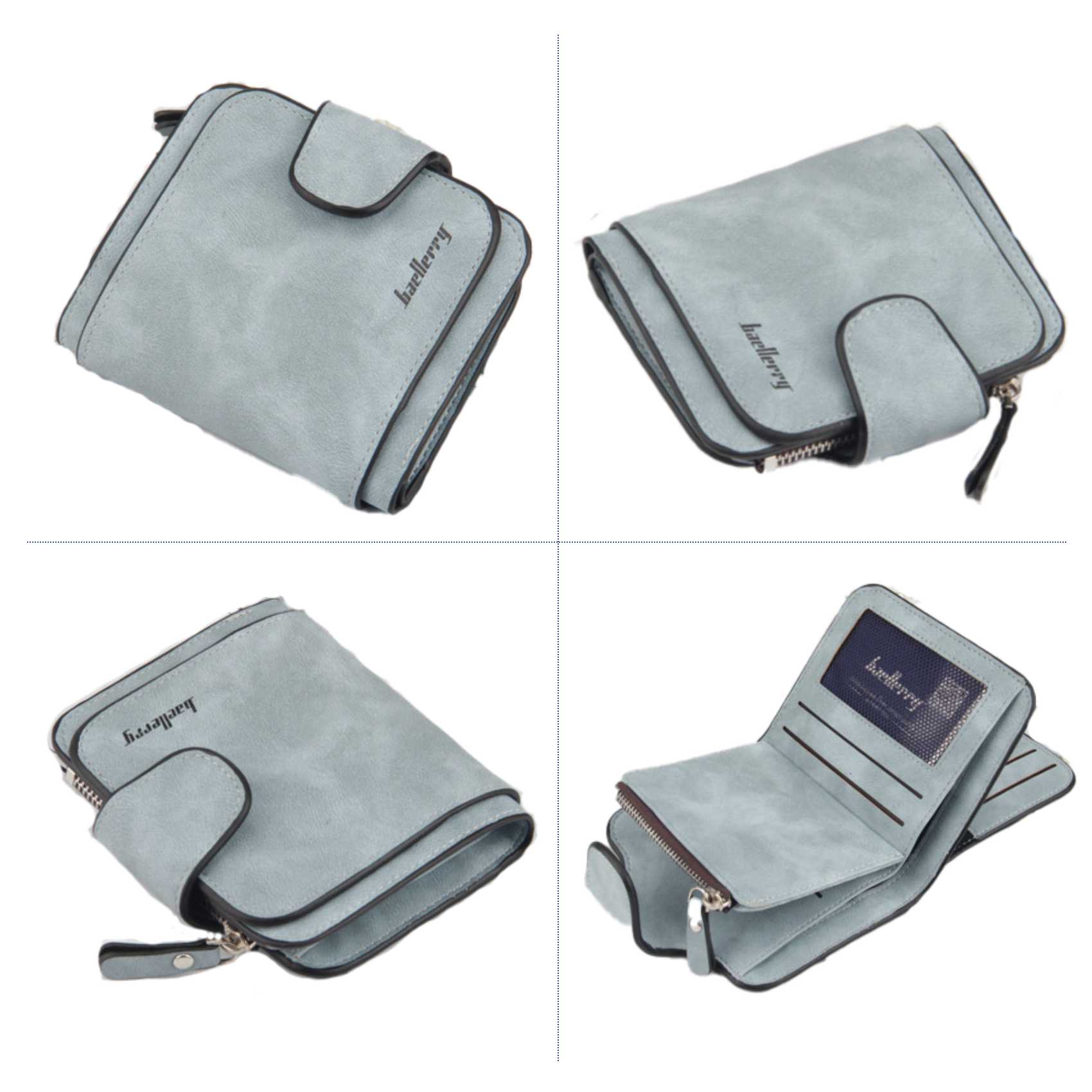 Buckle Abrasive Leather PU Women's Short Wallet Casual Trifold Purse Multi-Card Holder Coin Purse