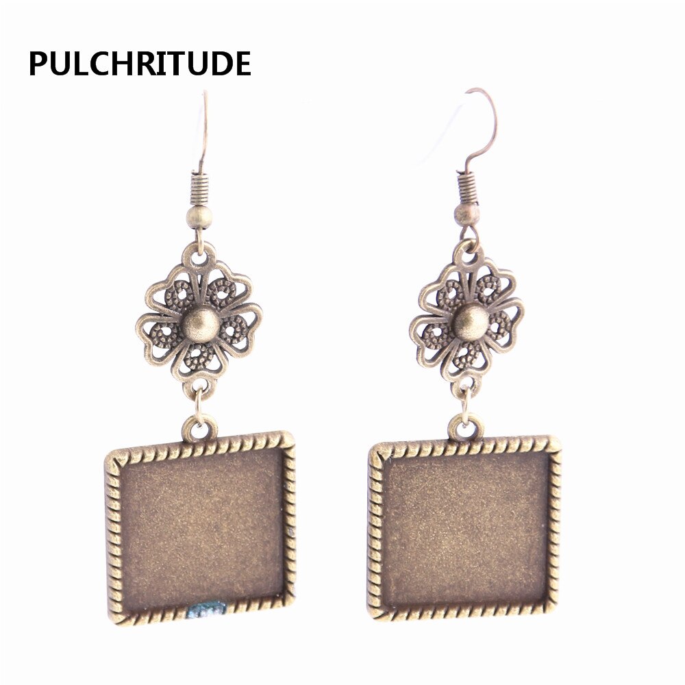 PULCHRITUDE 12pcs/lot Metal Alloy Zinc Flower Connector Fit Square 20mm Cabochon Set Pendant Earing Jewelry Making C0800