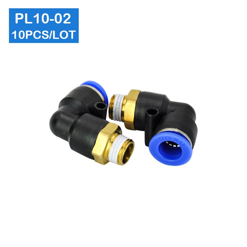 10 Pcs of PL10-02, 1/4" Male Thread to 10mm Pneumatic Elbow Connector Quick Fitting