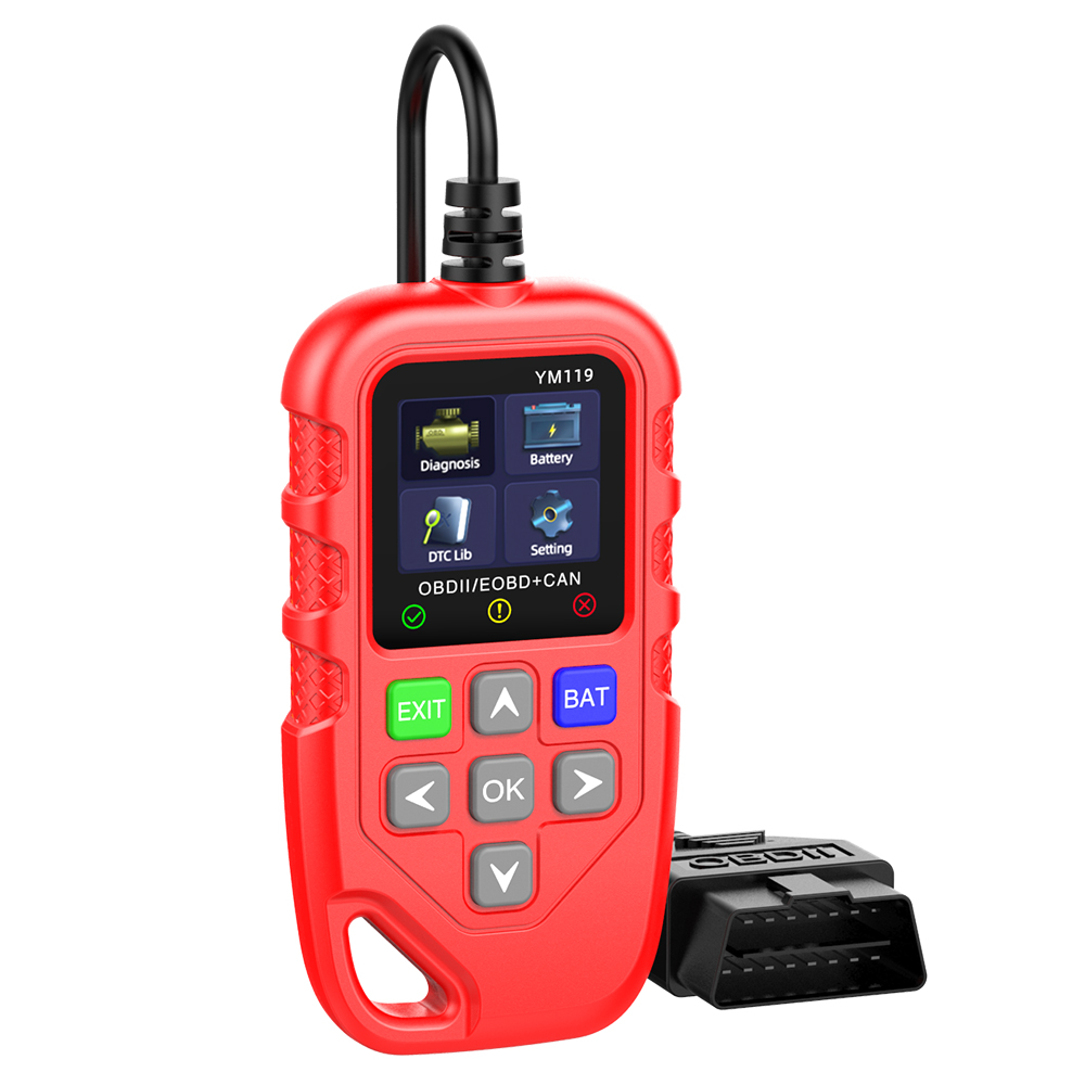 Multi-language OBD2 Code Reader Work for all cars YM119 Car Auto Diagnostic Tool Clear/Erase Codes OBDII Scanner: Red