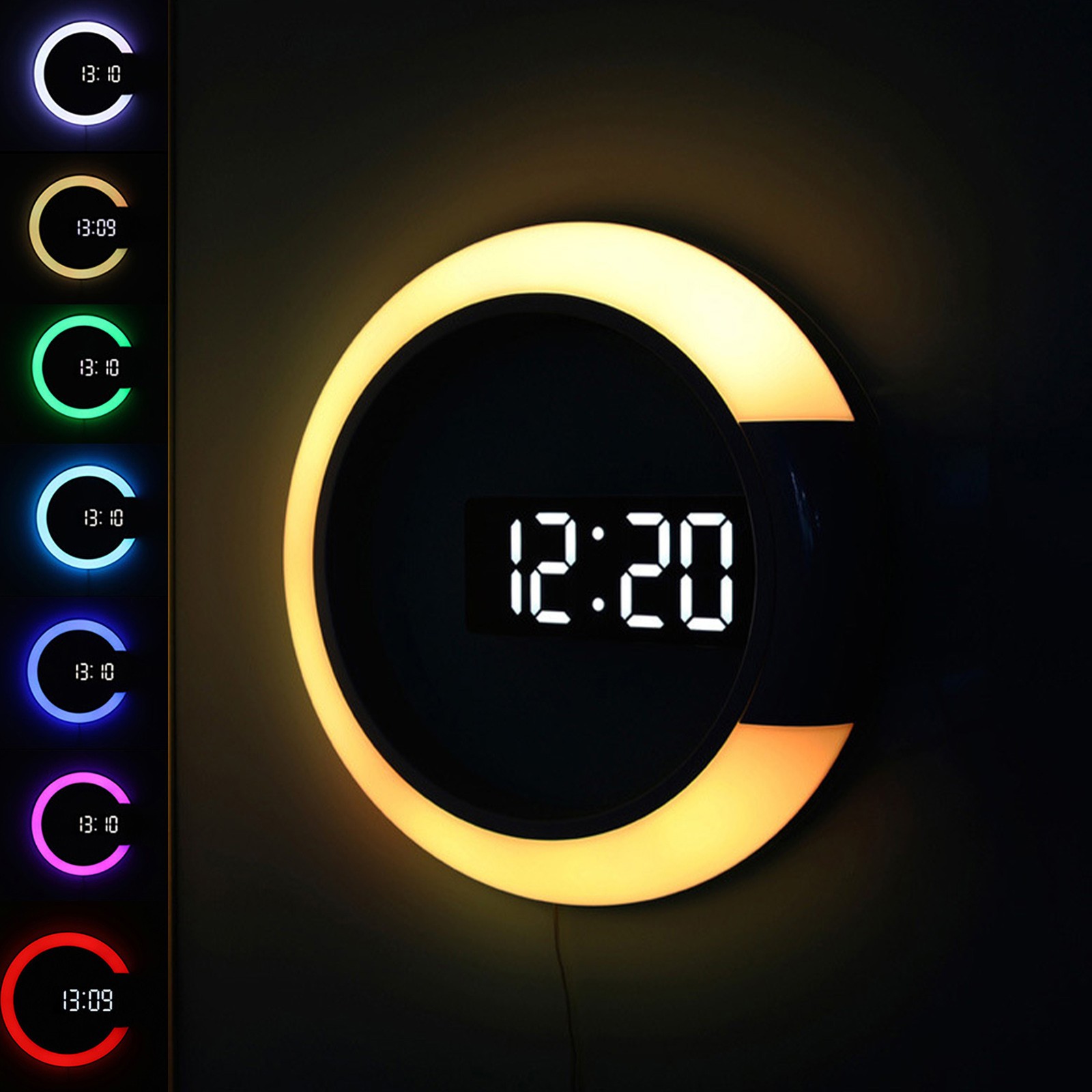 Led Light Wall Clock Remote Control Digital With Alarm And Temperature Display Function 7-colour Night Clocks