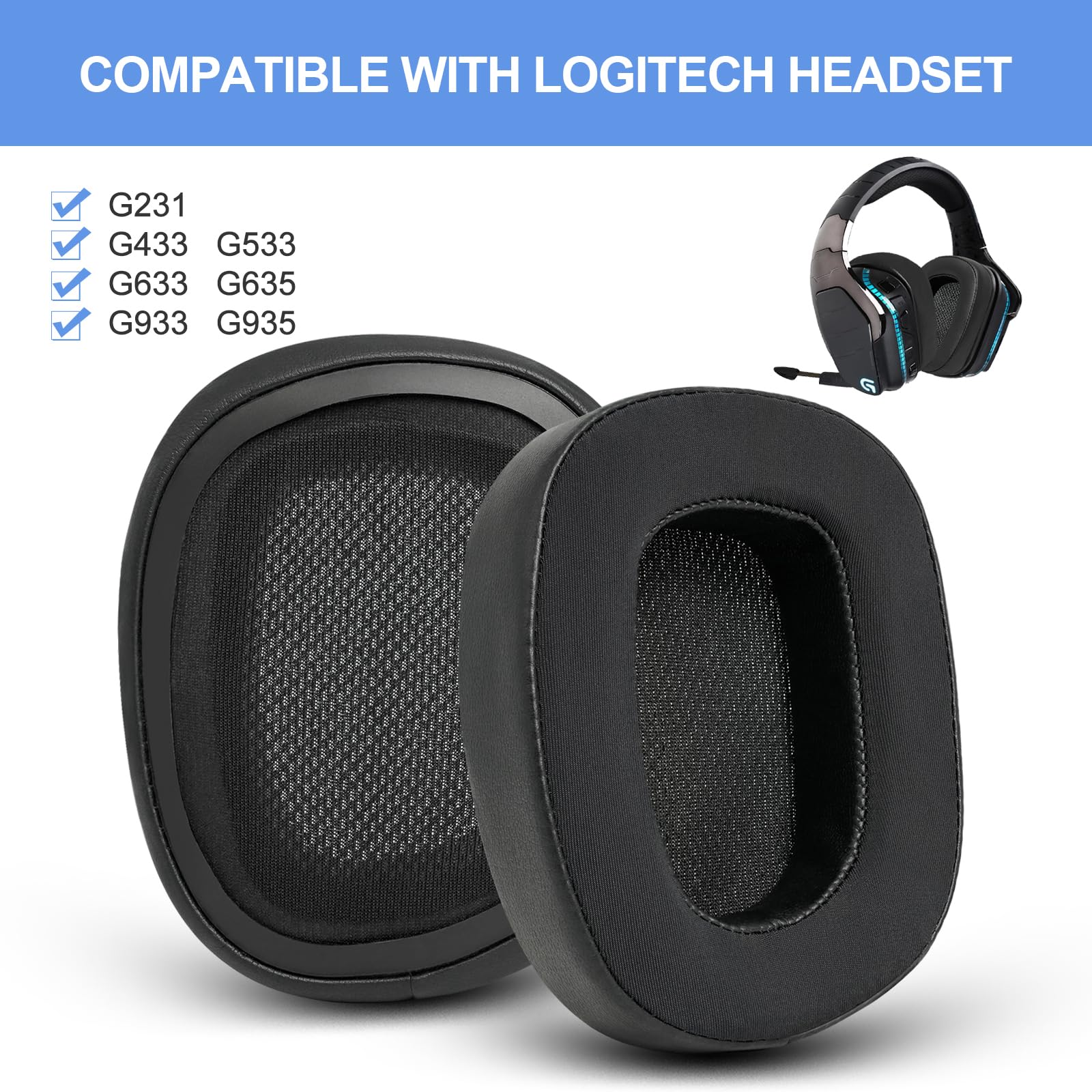Kühlende Ersatz-Ohrpolster, kompatibel mit Logitech G930 G933 G935 G633 G635 G533 G430 G433 G435 Spielen-Headset
