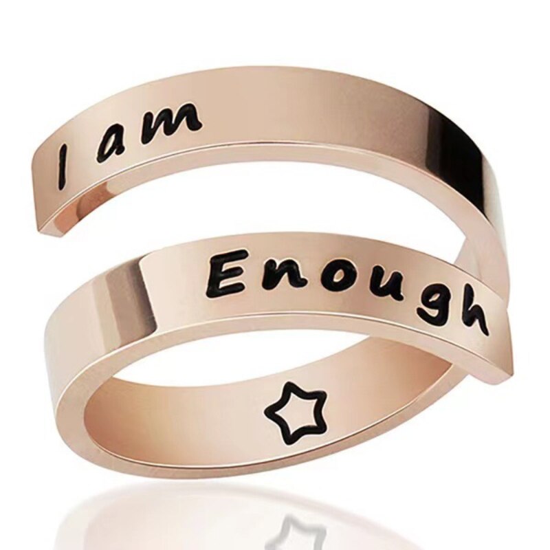 "I Am Enough" Classic Engraved Rings Spiral Wrap Twist Adjustable Ring Ring Jewelry Inspiration Jewelry for Women