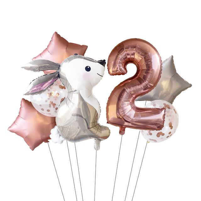 Globos de con temática de cuento de hadas para niñas, decoración con de conejo, rosa, estrella plateada, 32 pulgadas, 6 piezas: 2