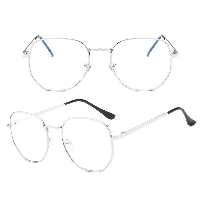 Gafas poligonales antiazules para mujer y hombre, gafas bloqueadas con Rayo Azul, para aliviar la fatiga, gafas hexagonales para ordenador, gafas con montura metálica: silver