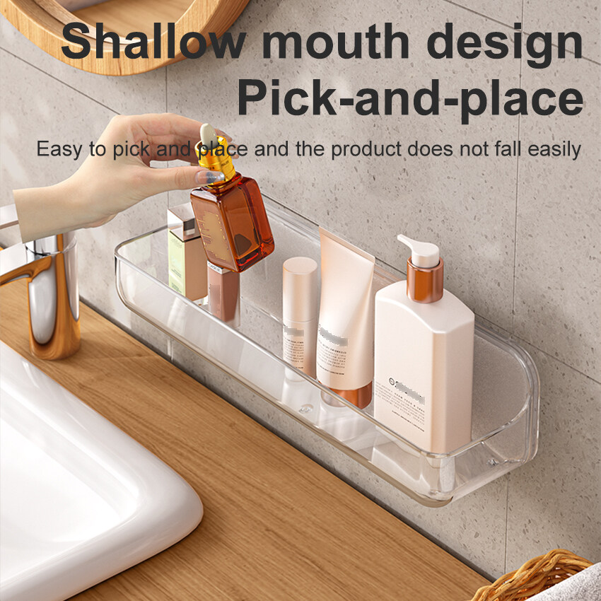 Estante organizador para el baño, soporte transparente para botellas de Gel de ducha montado en la pared, soporte de plástico sin perforación para el hogar, estante para mascotas