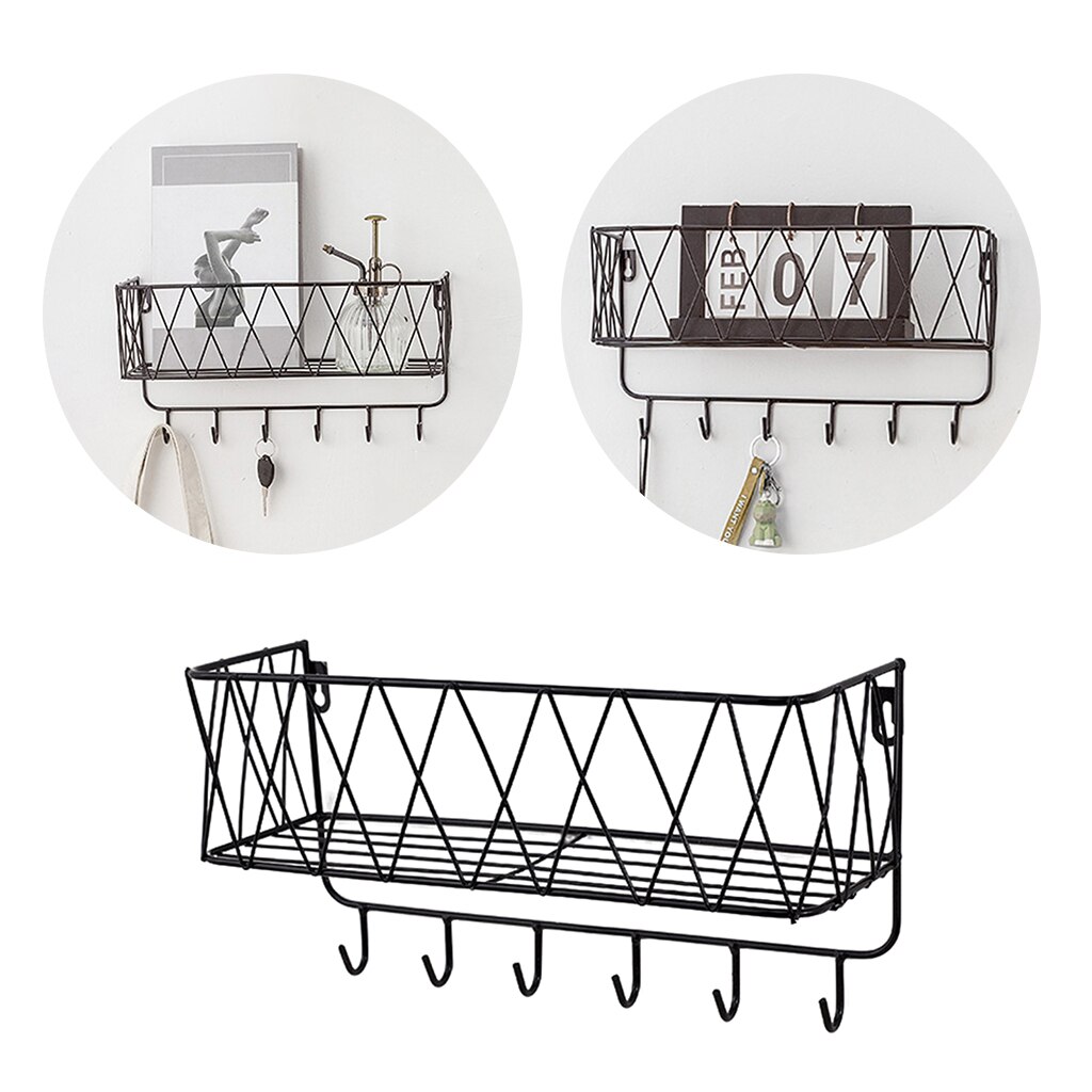 Key Holders Mail Rack Entryway Wall Mounted Hooks Shelve Letter Sorter: Black