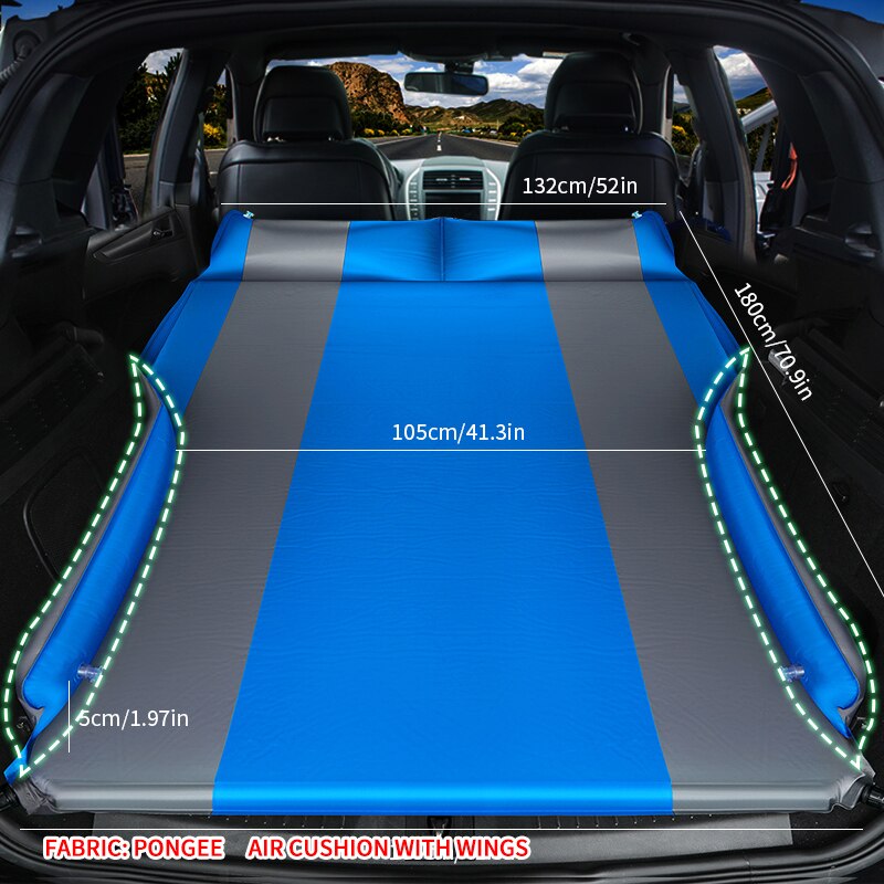 Special offer Car Mattress SUV Automatic car inflatable bed SUV air mattress rear travel bed SLEEPING MAT: with wing-blue5cm