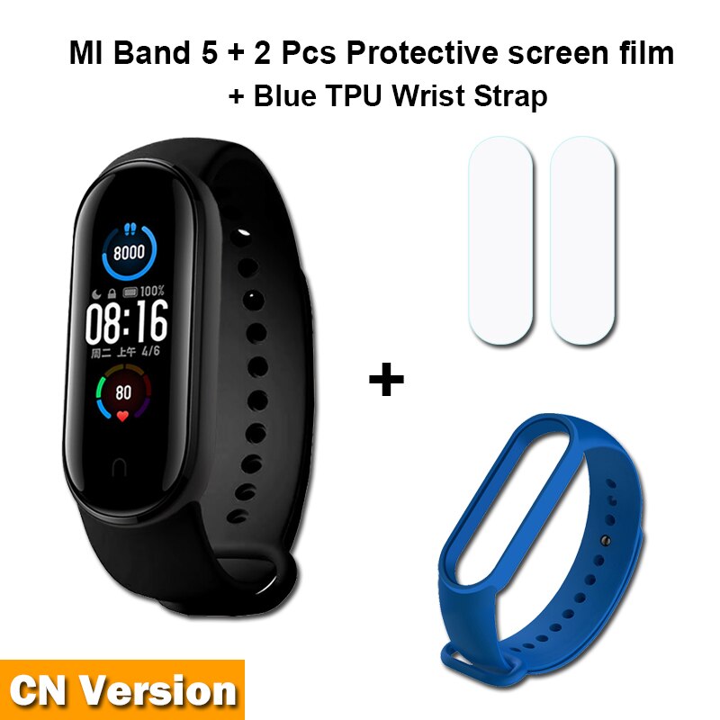 Xiaomi Mi Band 5 Smart Bracelet 4 Color AMOLED Screen Miband 5 Smartband Fitness Traker Bluetooth Sport Waterproof Smart Band: Add Blue