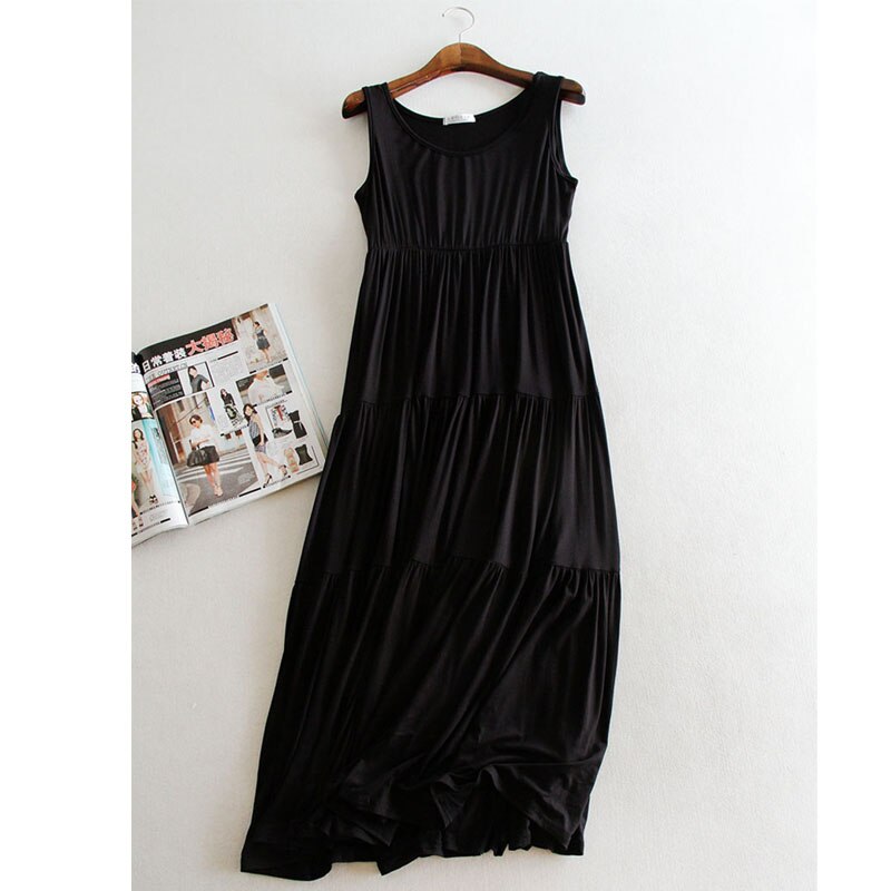 modal Lange Mutterschaft Kleid Schwangerschaft Kleidung Ärmellose Kleider Für Schwangere Frauen Sommer Mutterschaft Kleidung Gravidas Vestidos: Schwarz