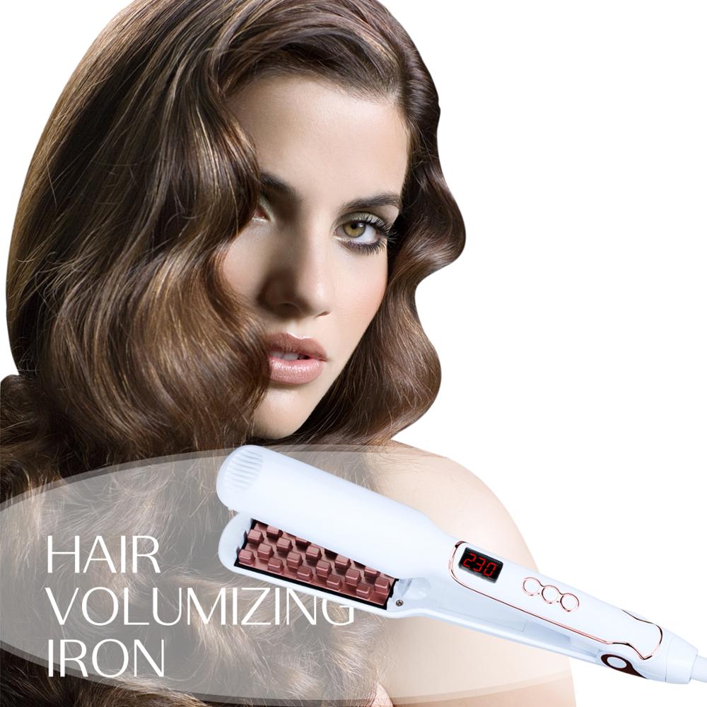 Fluffy Hair Straightener & Volumizing Iron Digital Flat Iron With LCD Display Electric Fluffy Styling Hair Lifter Salon Tool