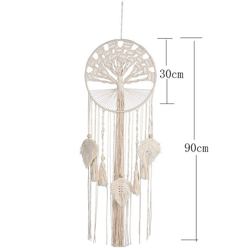 Livets träd drömfångare boho beige tofsar makrame hantverk handgjorda vägghängande bröllop hem sovrum dekoration drömfångare