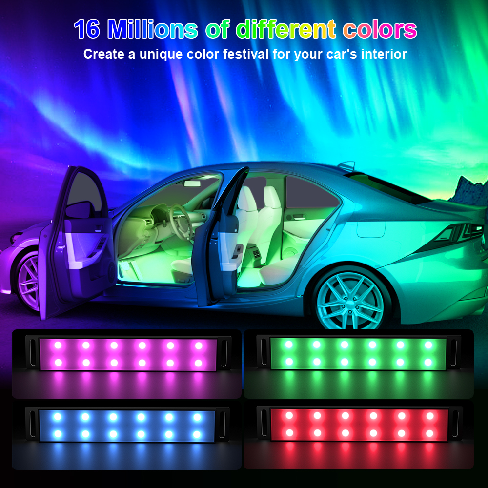 Interior do carro ambiente rgb led luz néon multi-cor sincronização de música dinâmica com controle de aplicativo universal fácil instalação luzes automáticas