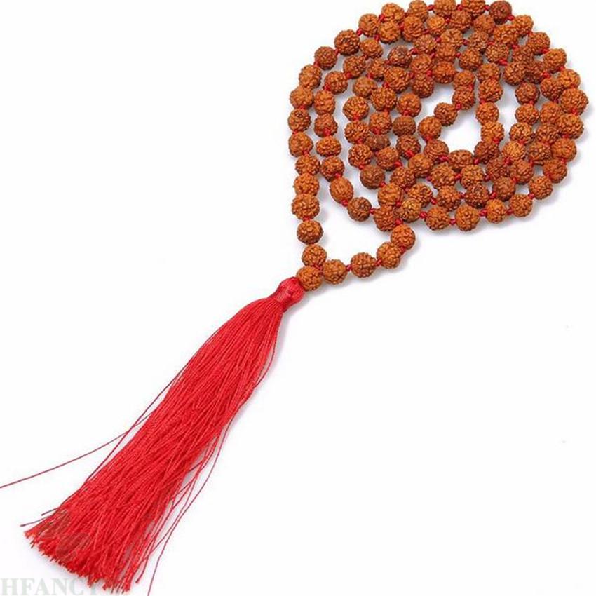 Large 16mm 108 Rudraksha 5-Face Prayer Mala Knotted Rosary Bead Necklace main image 0