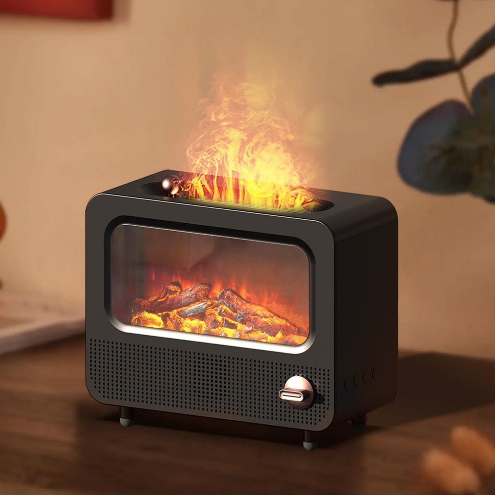 Humidificador de aire con llama de ruido blanco, chimenea Retro, Bluetooth, reproducción de música, aceite esencial, difusor de aromaterapia, iluminación colorida: Rojo óxido