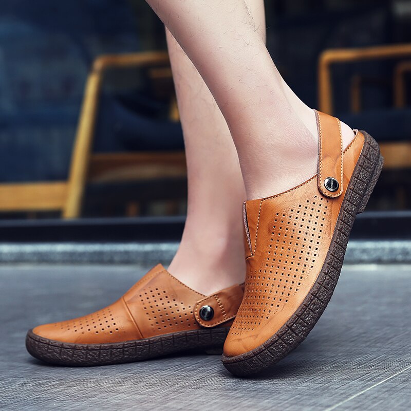 Mænd udendørs casual sandaler håndlavede herre sko sommer strand lejligheder mandlige læder sandal top skridsikre hjemmesko