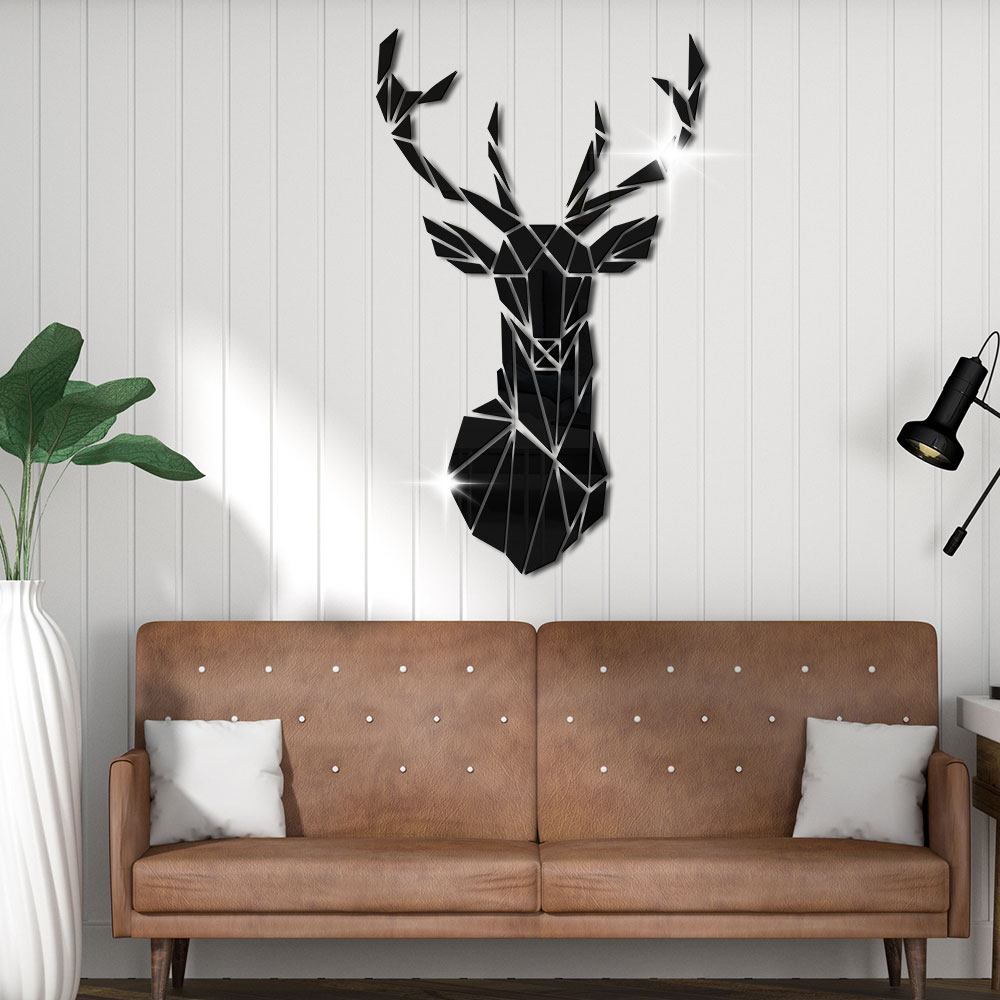 Minimalisme Antler Herten Hoofd Acryl Spiegel Stickers Morden Jagers Home Decoratieve Vrolijk Kerstmis Nieuwjaar Decal