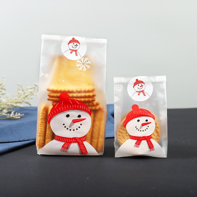 50 pcsbagcookie fudge slik gennemskinnelig snemand jul 2 størrelse stor lille skrubbe cellofan xmas