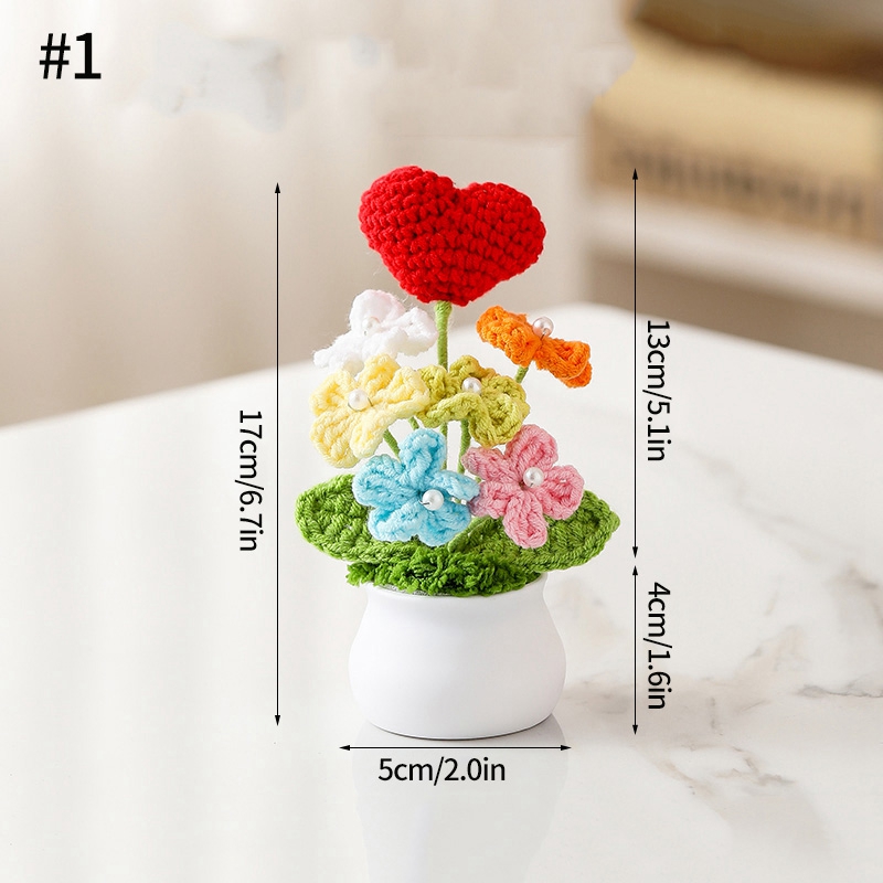 Plantas en macetas pequeñas de ganchillo hechas a mano, bonita flor de simulación, decoración Interior de escritorio para oficina y coche, de flores artificiales: Beige