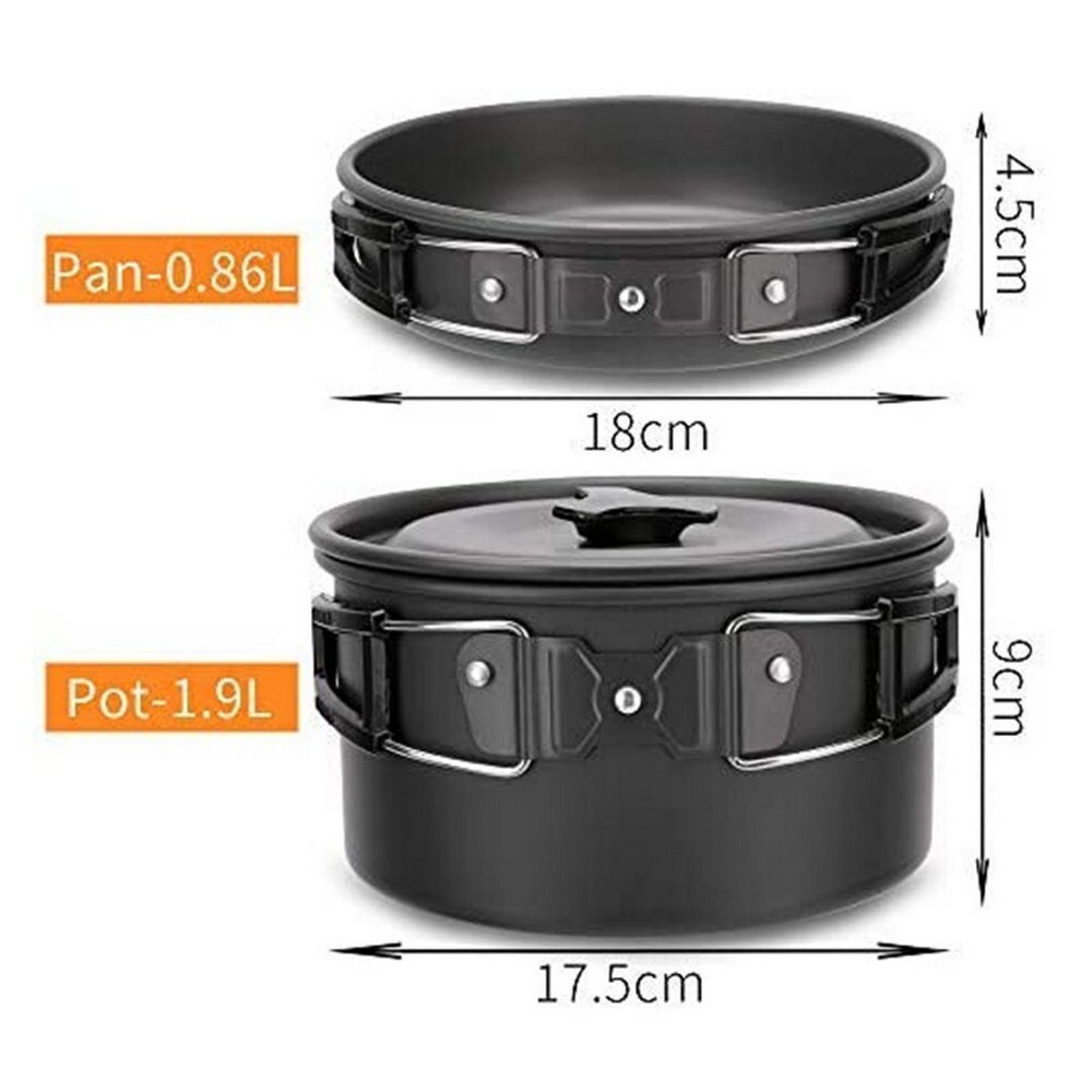 2-3 Person Outdoor Camping Portable Tableware Ultralight Cookware Utensils Hiking Picnic Backpacking Tableware Pot Pan Non-stick