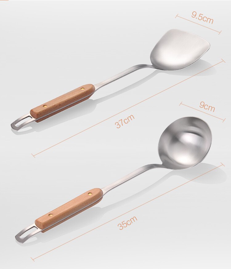 Köksutrustning sand lätt sked lång matlagningsskyffel sked rostfritt stål köksutrustning trähandtag spatel