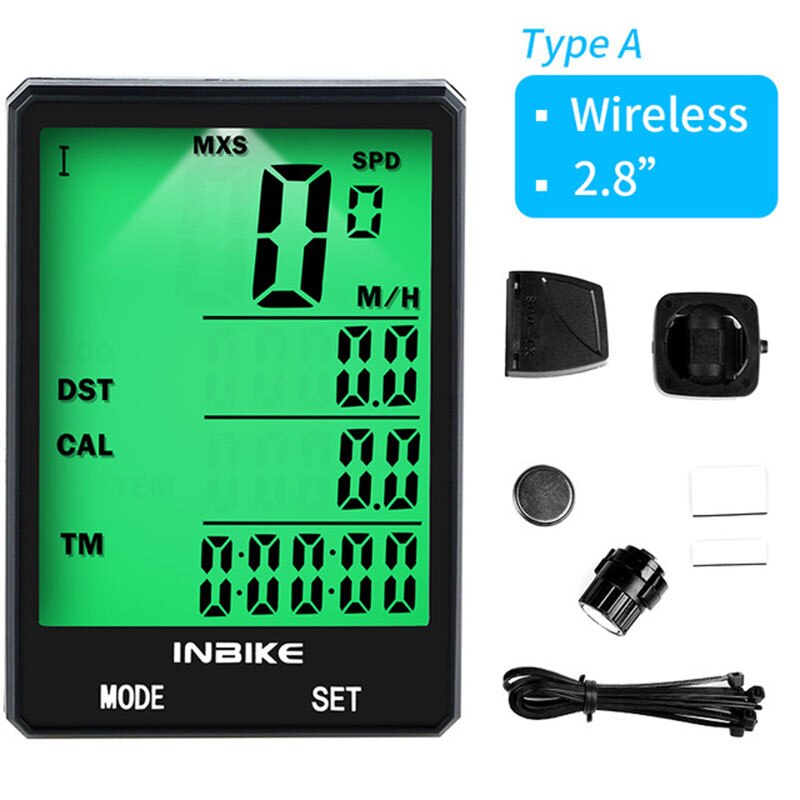 WEST BIKING 2.8 Inch LED Wireless Odometer Bicycle Computer With Backlight Rainproof Speedometer Bike Stopwatch Cadence Sensor: Wireless green light