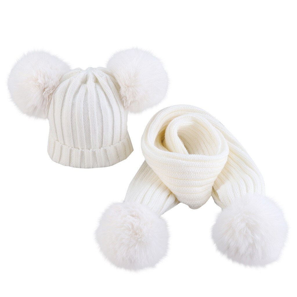 Peuter Kids Meisje & Jongen Baby Oor Bescherming Winddicht Breiwol Zomen Keep Warm Winter Cap Hoed + Sjaal Set l1127: WHITE
