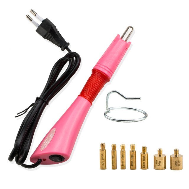 Sett hurtigoppvarmet hotfix applikator stryke på hotfix rhinestones glass krystall strass varmefiks verktøy til klær brudekjole: Rosa / Eu-plugg