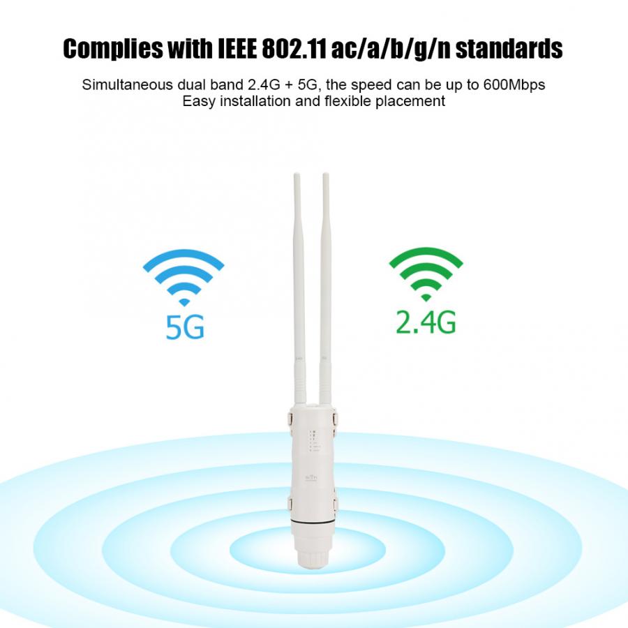 Wireless Wifi Extender High Power Outdoor AP Repeater AC600 Dual Band 2.4G + 5G 100-240V