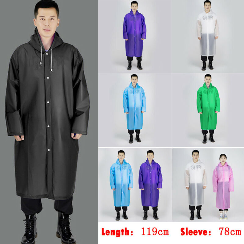 Men Women Waterproof Raincoats EVA Transparent Button Hooded Raincoat Portable Outdoor Travel Rain Coat Poncho Plastic Rainwear