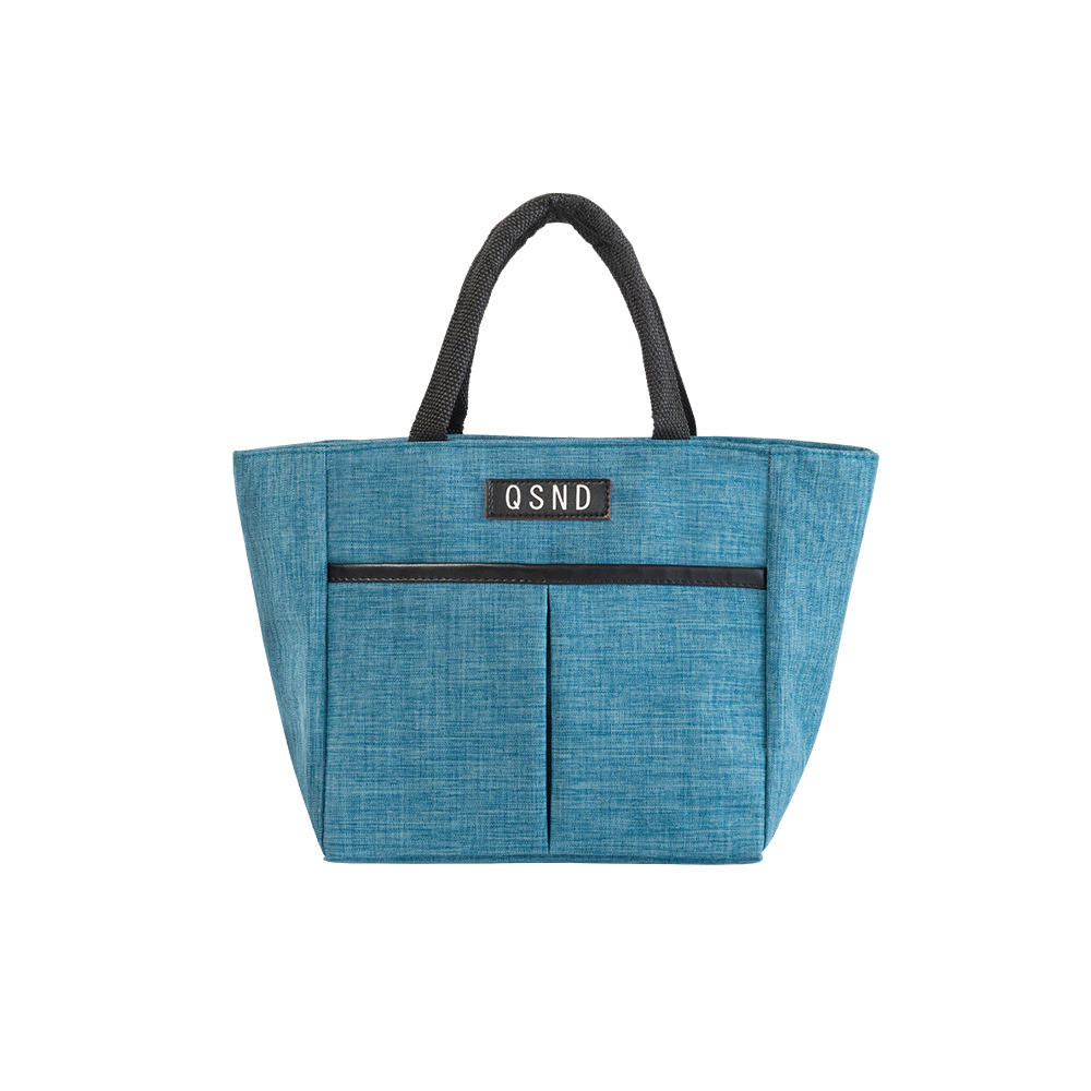 Waterproof Lunch Box Bag Portable Insulated Canvas Tote Thermal Food Picnic Women Kid Cooler Bag: L-Blue