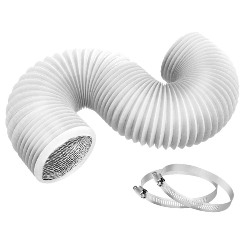 Kanalschlauch, Trockner-Entlüftungsschlauch mit 2 Klemmen, flexibler PVC- und Aluminiumkanal für Heizung, Kühlung, Belüftung und: Weiß
