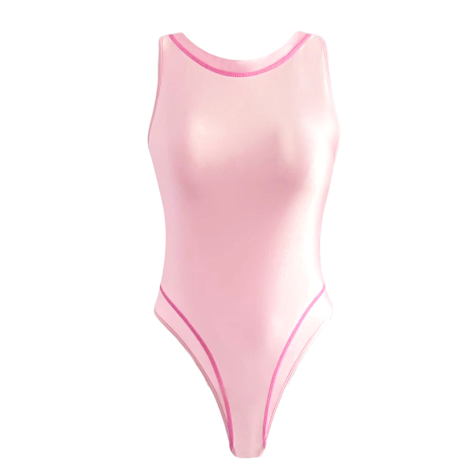 Xckny Een Stuk Badpak Sexy T-Vormige Badpak Strakke Olie Glossy Badpak Stilstaand Water Sexy Vette Badpak Hoge Vork badpak: Macarone Pink / L