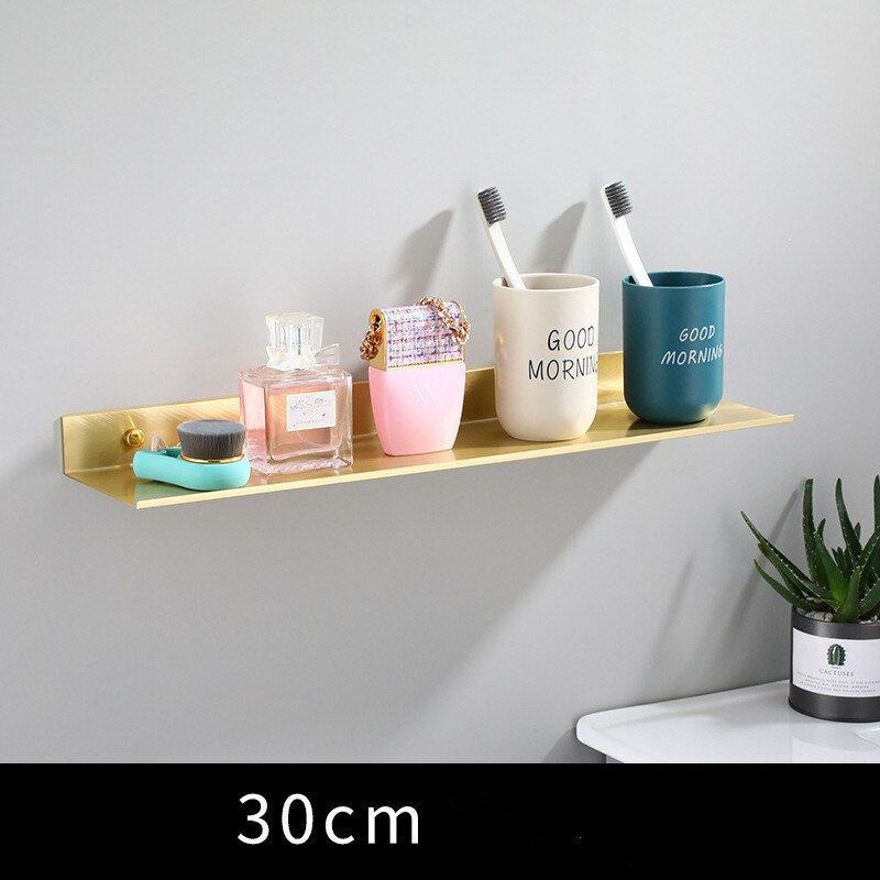 Baderomshyller børstet gullvegg kjøkkenhylle dusj oppbevaringsstativ baderomshylle 30-60cm lengde plass aluminium hvit / svart: Børstet måke 30cm