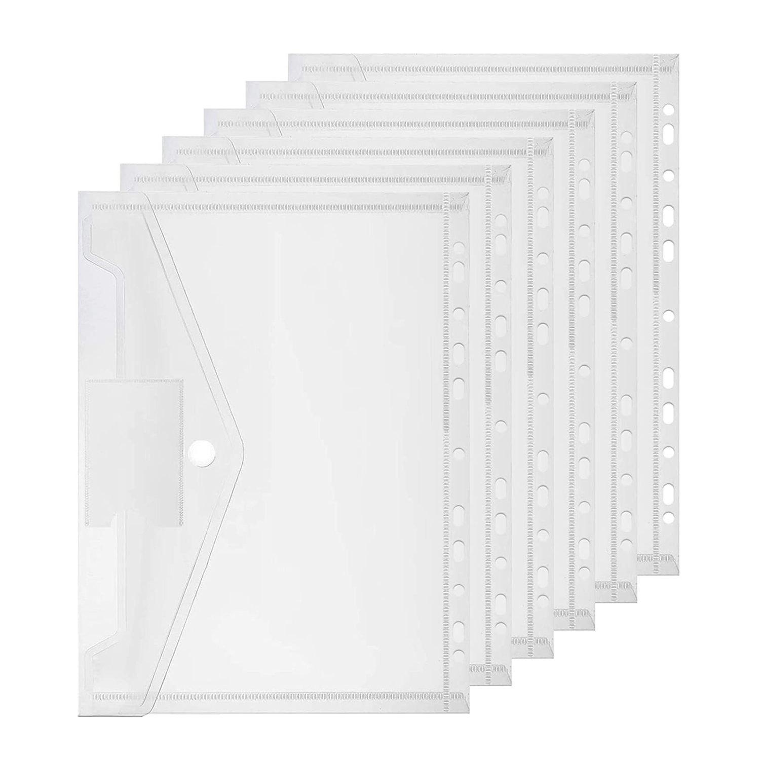 6Pcs A4 Plastic Filing Pockets, Waterproof 11 Holes Transparent High-resistance Perforated Pockets for School Life Office