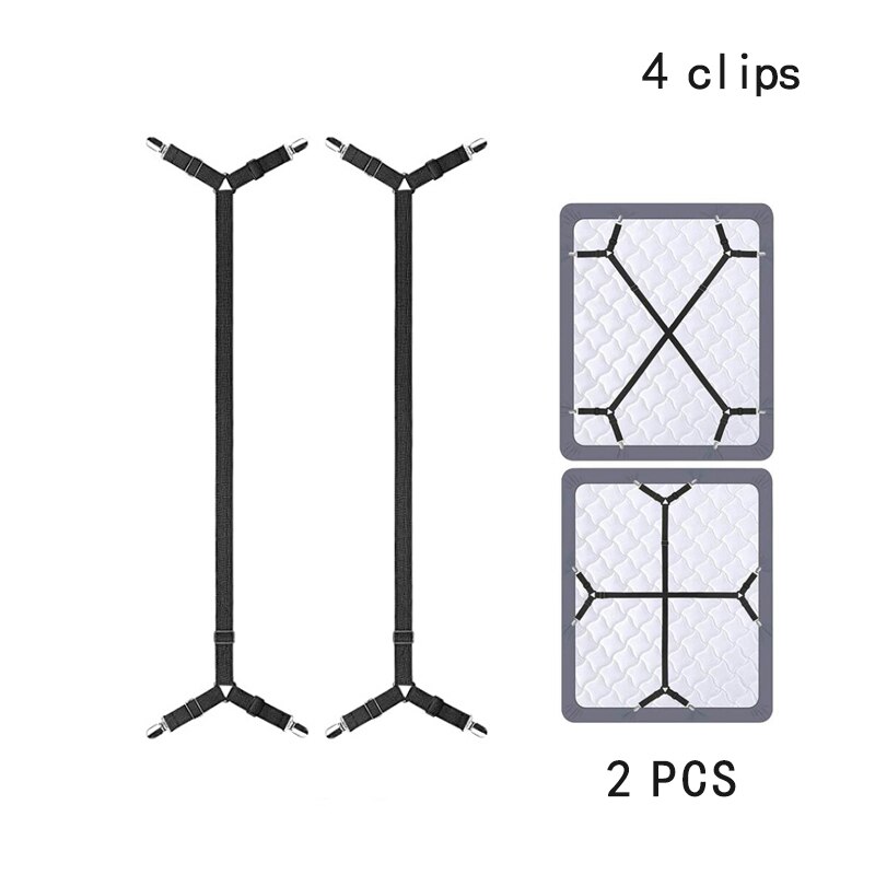 Attache de drap de lit élastique réglable, pince à matelas, housse de canapé, sangle fixe antidérapante, Kit de tondeuse Textile domestique: 4 Clips Black